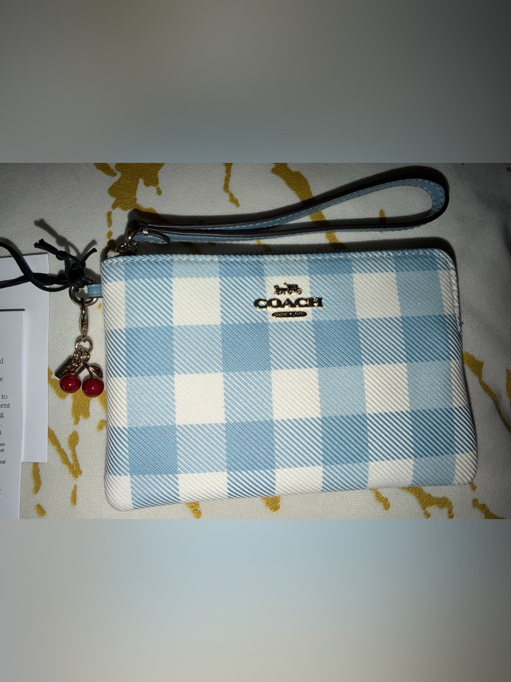 Coach Gingham Wristlet with Coach Cherry Charm